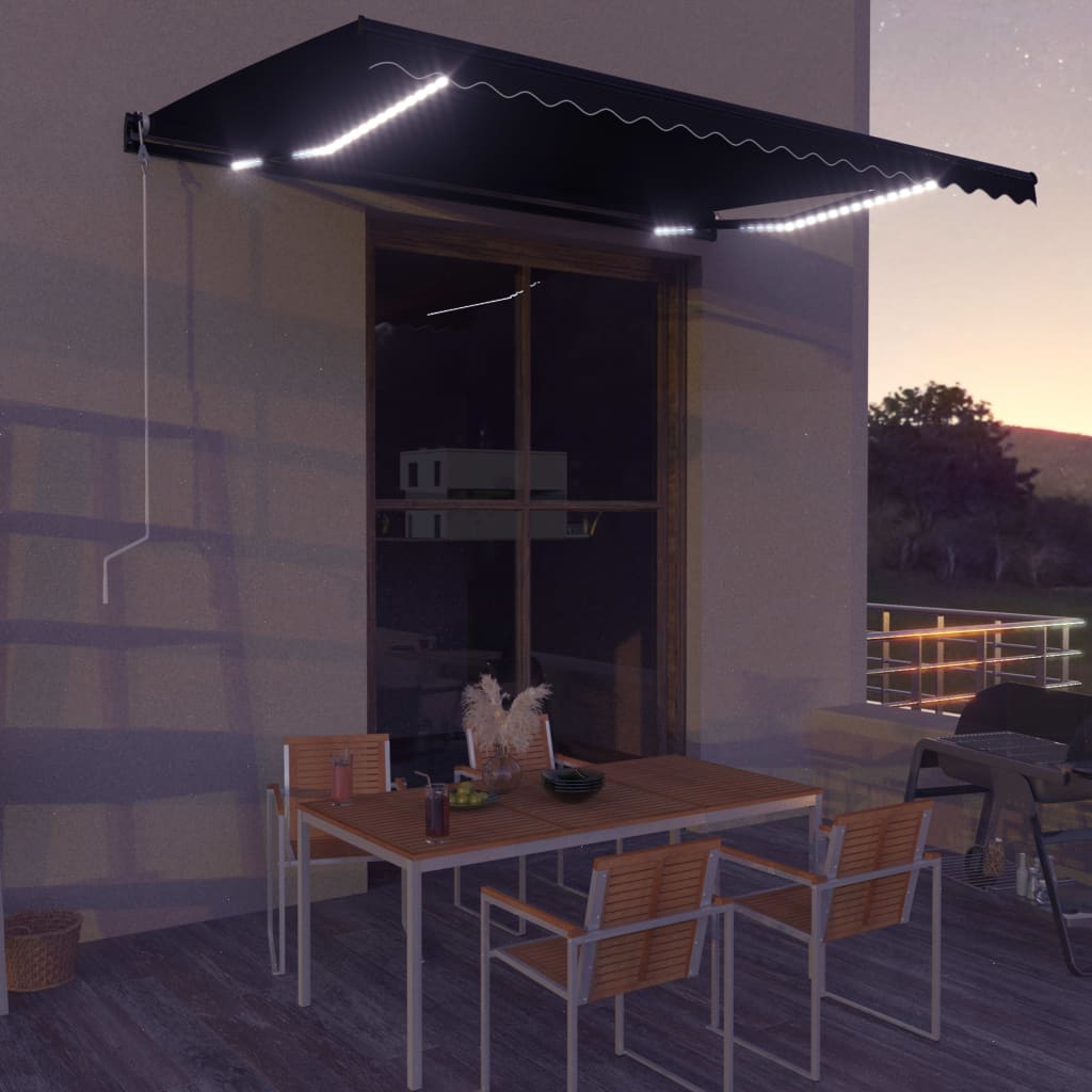 Toldo retráctil LED y sensor de viento gris antracita 450x300cm vidaXL