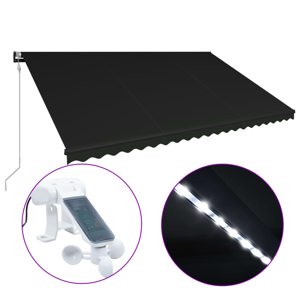 Toldo retráctil LED y sensor de viento gris antracita 500x300cm vidaXL