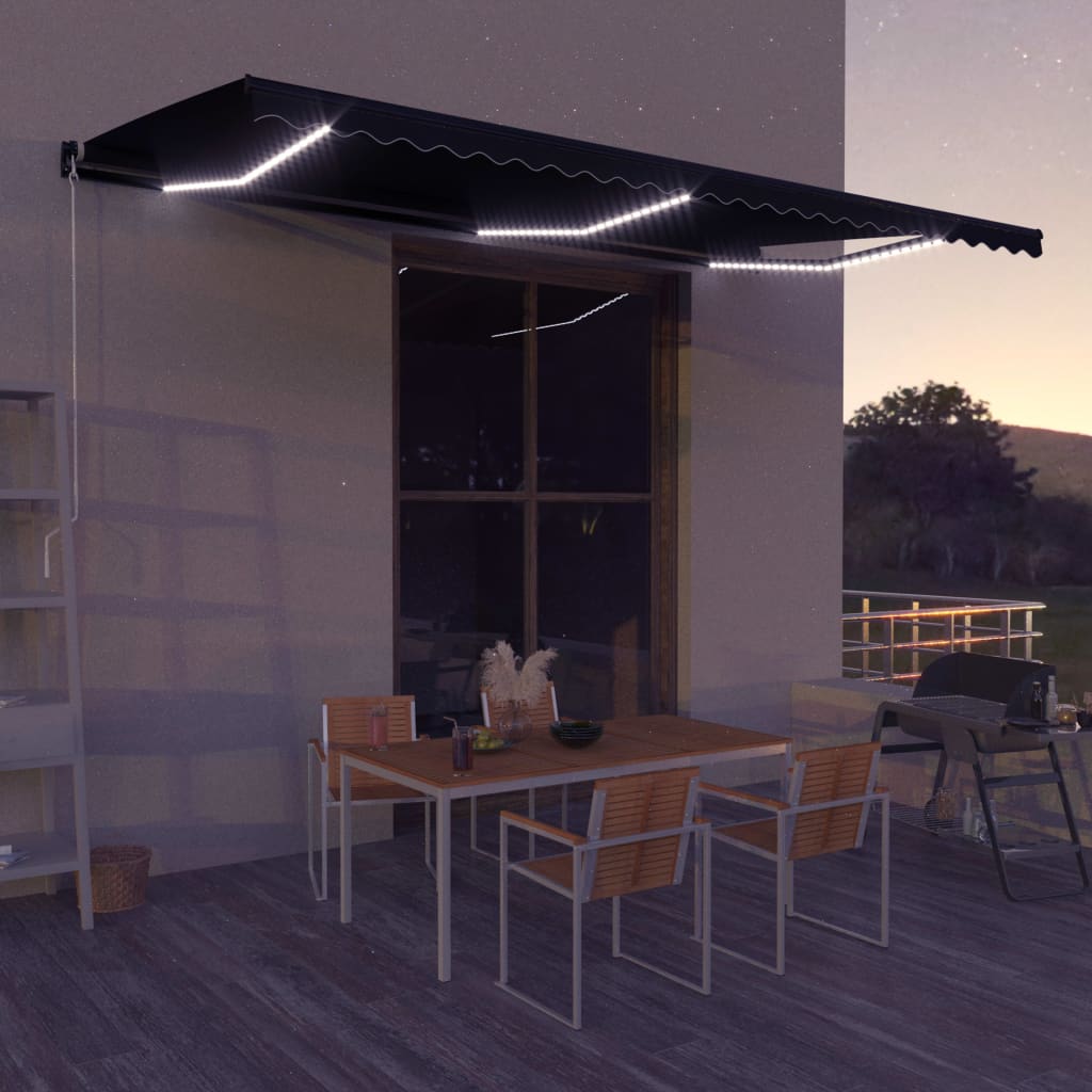 Toldo retráctil LED y sensor de viento gris antracita 500x300cm vidaXL