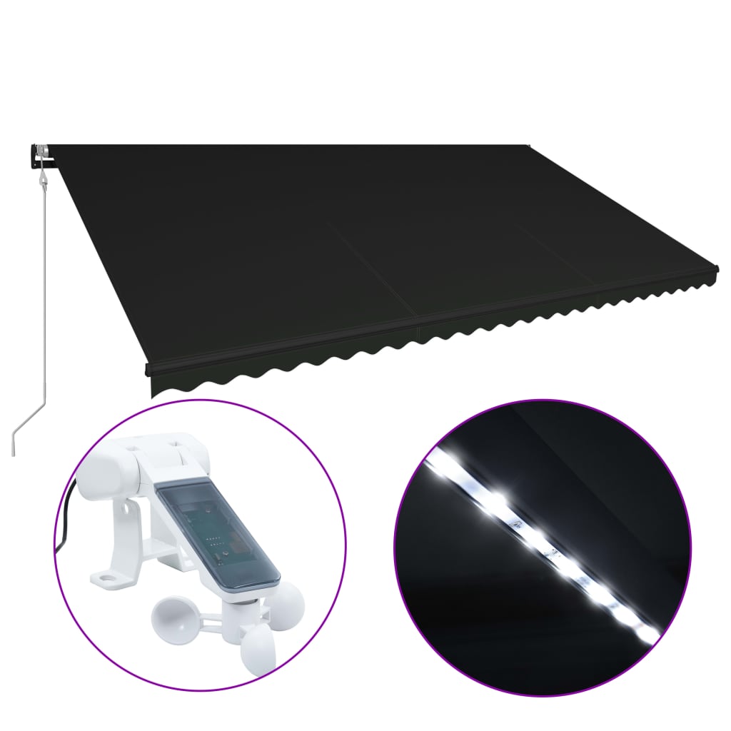 Toldo retráctil LED y sensor de viento gris antracita 600x300cm vidaXL