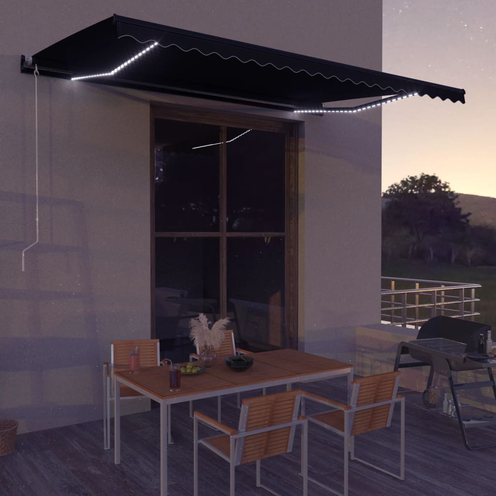 Toldo retráctil LED y sensor de viento gris antracita 600x300cm vidaXL