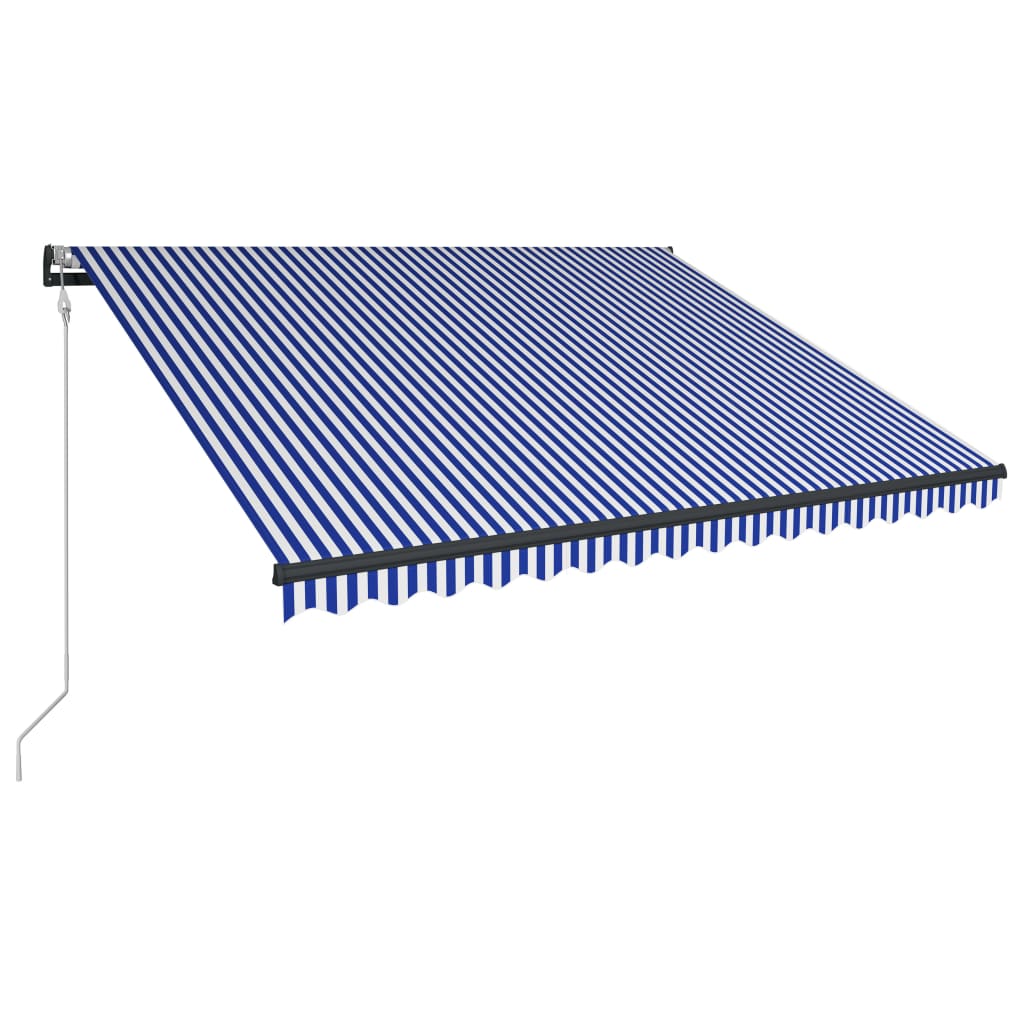 Toldo con LED y sensor de viento azul y blanco 300x250 cm vidaXL