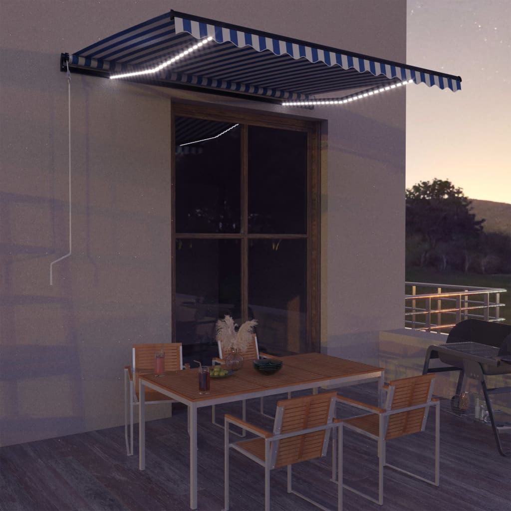 Vetonek Toldo con LED y sensor de viento azul y blanco 400x300 cm