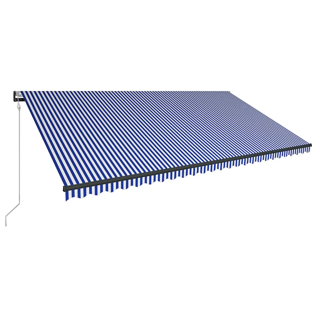 Toldo con LED y sensor de viento azul y blanco 600x300 cm vidaXL