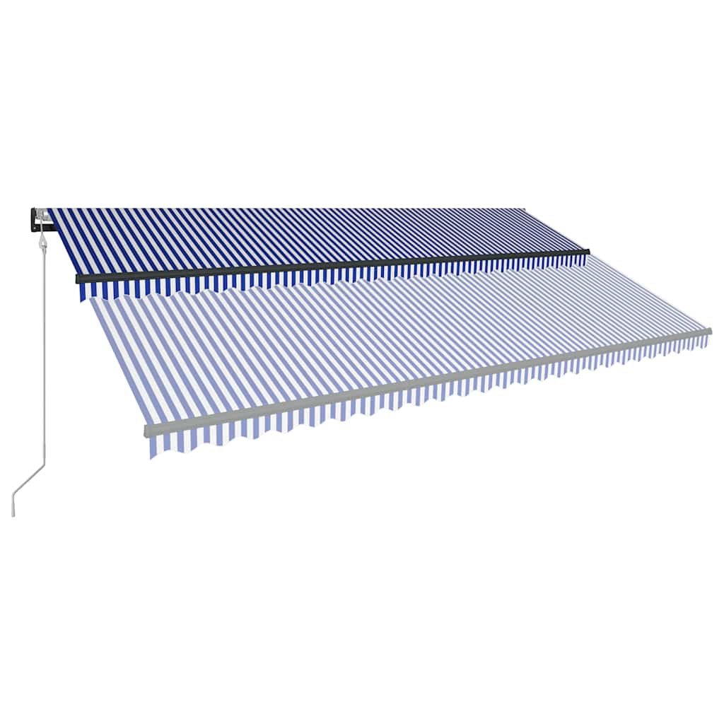 Toldo con LED y sensor de viento azul y blanco 600x300 cm vidaXL