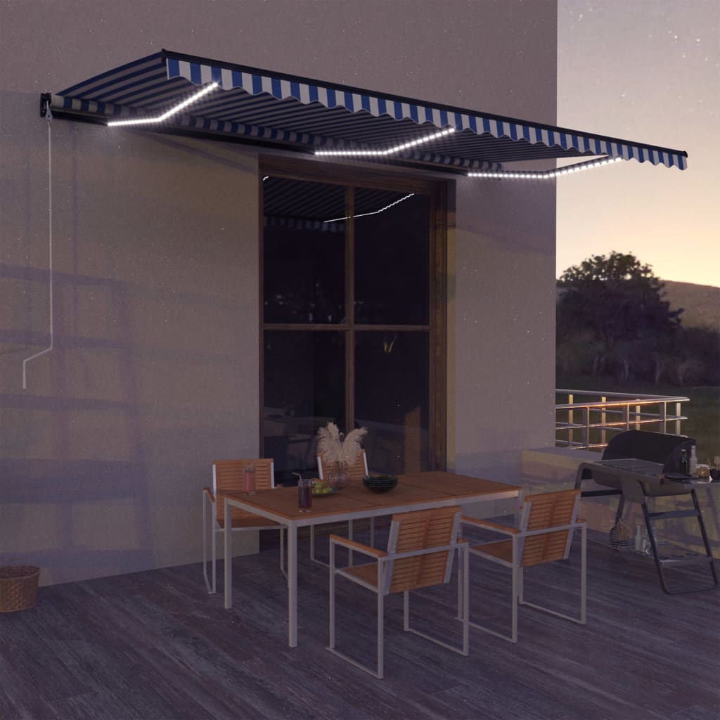 Vetonek Toldo con LED y sensor de viento azul y blanco 600x300 cm