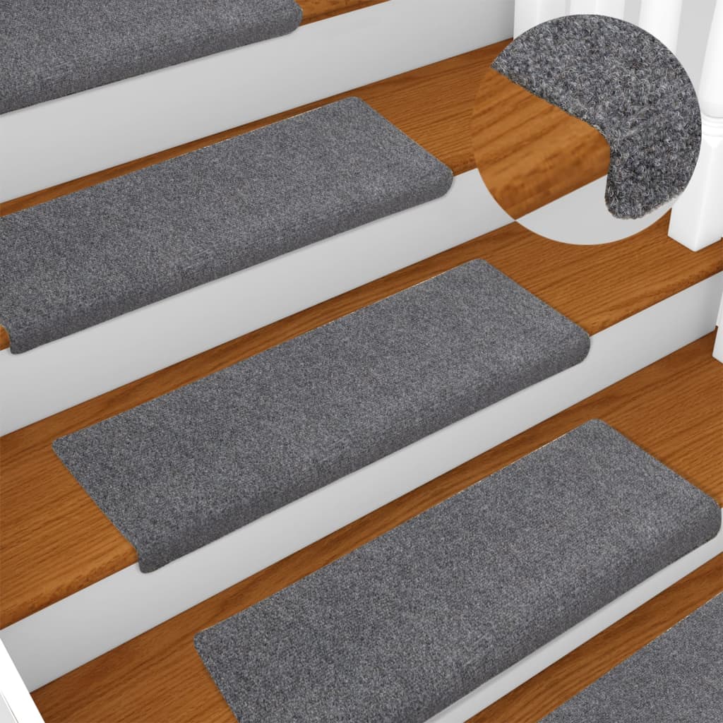 Vetonek Alfombrilla escalera 15 uds tela punzonada gris claro 65x21x4cm