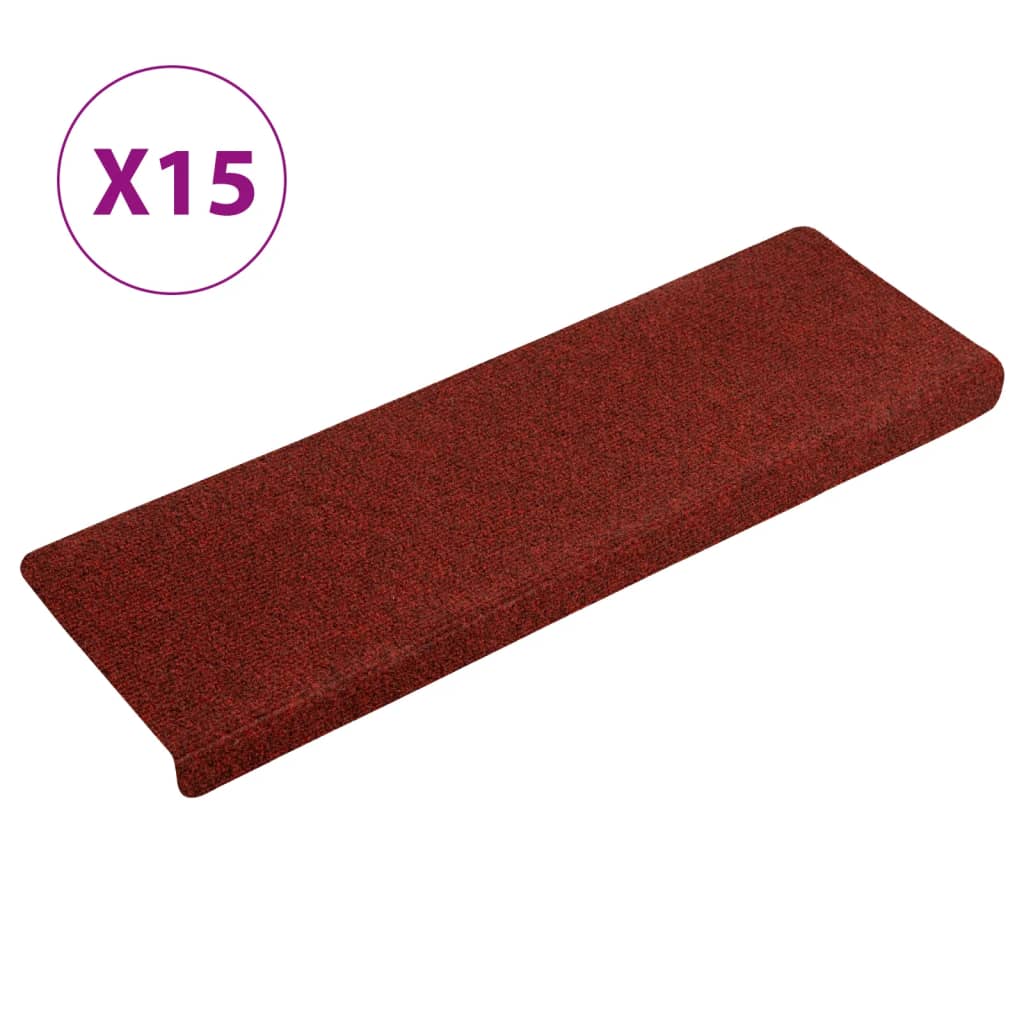 Alfombrilla de escaleras 15 uds tela punzonada rojo 65x21x4 cm