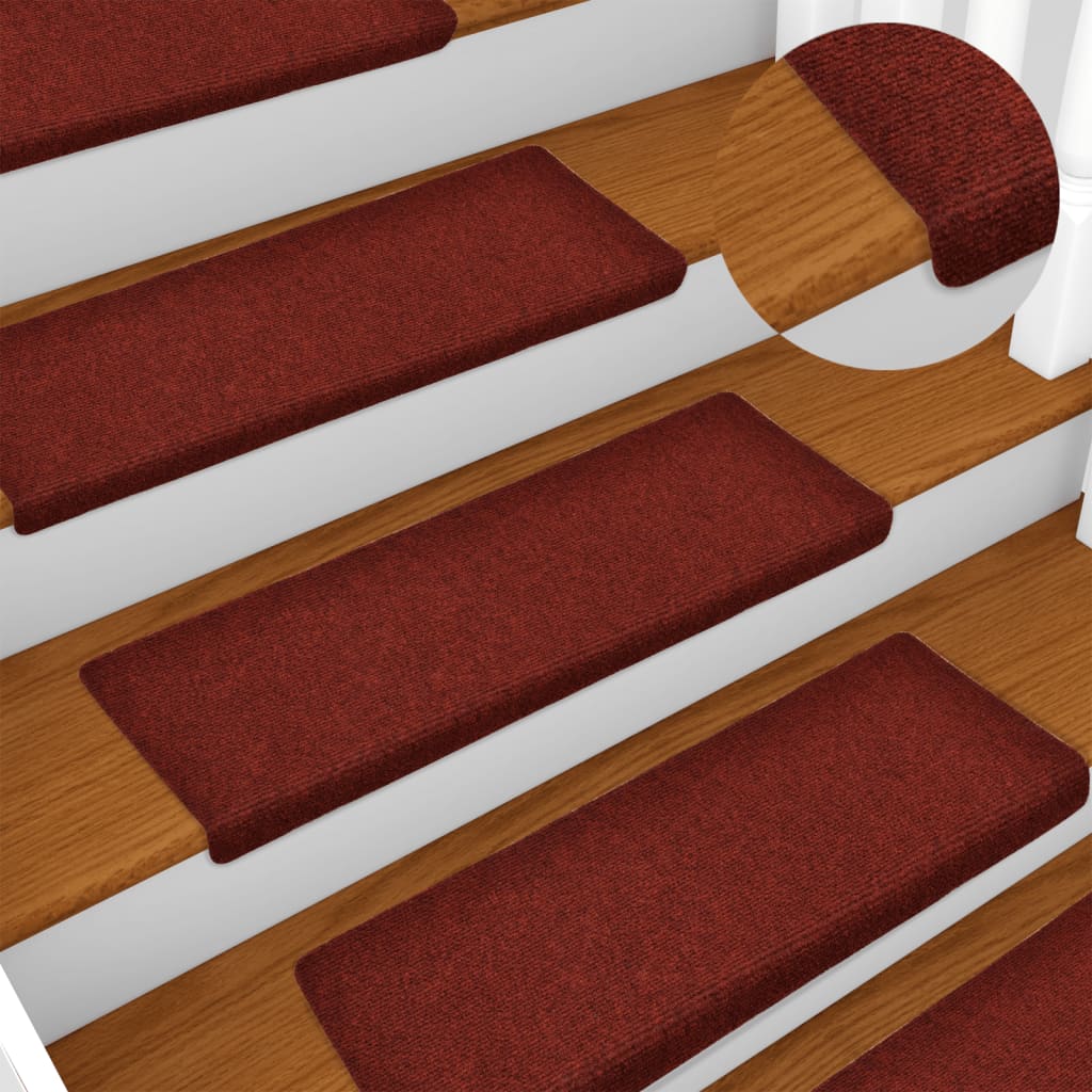 Vetonek Alfombrilla de escaleras 15 uds tela punzonada rojo 65x21x4 cm