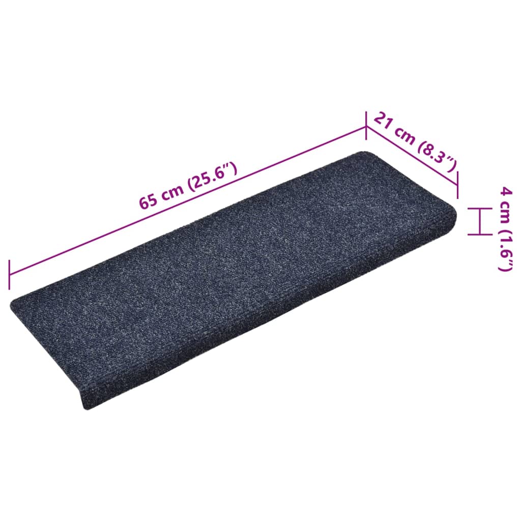 Alfombrilla de escaleras 15 uds tela punzonada azul 65x21x4 cm