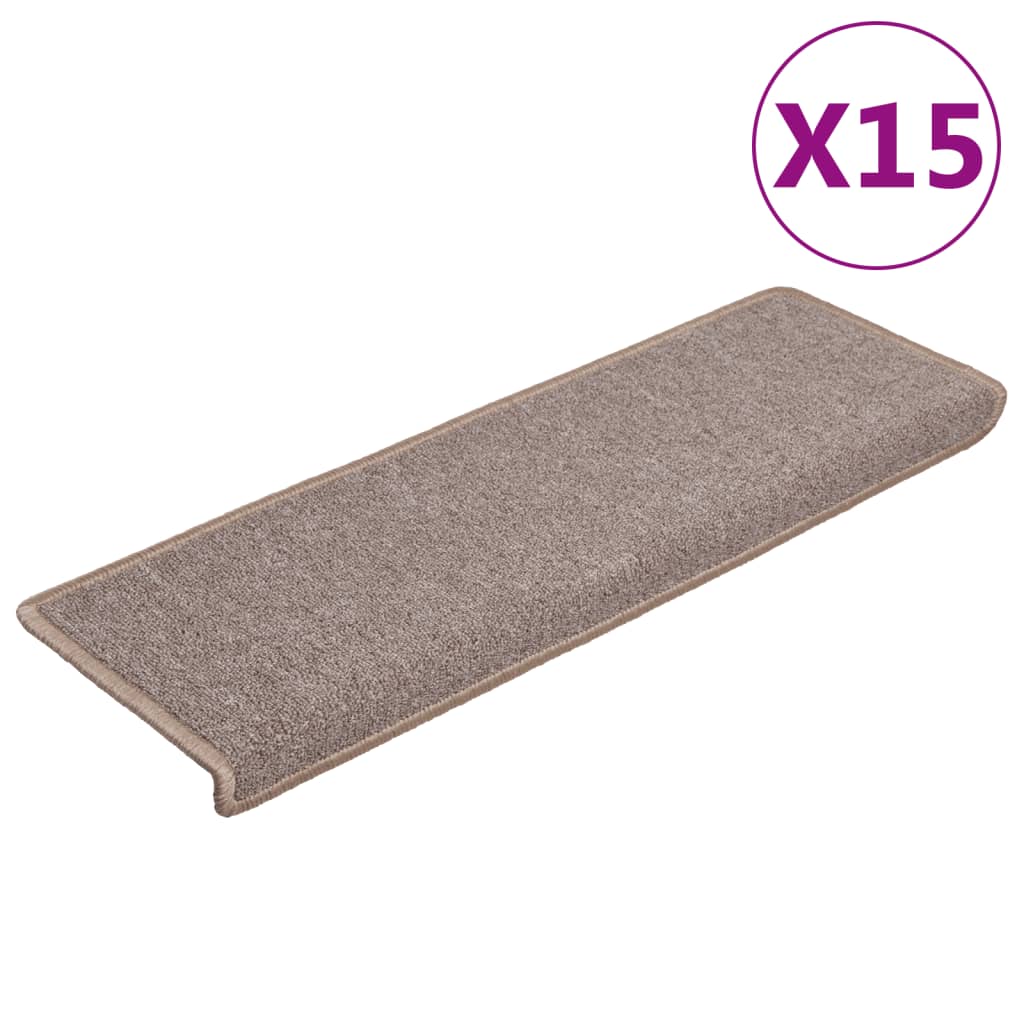 Carpetes de rolos de escada 15 unidades marrom claro 65x21x4cm