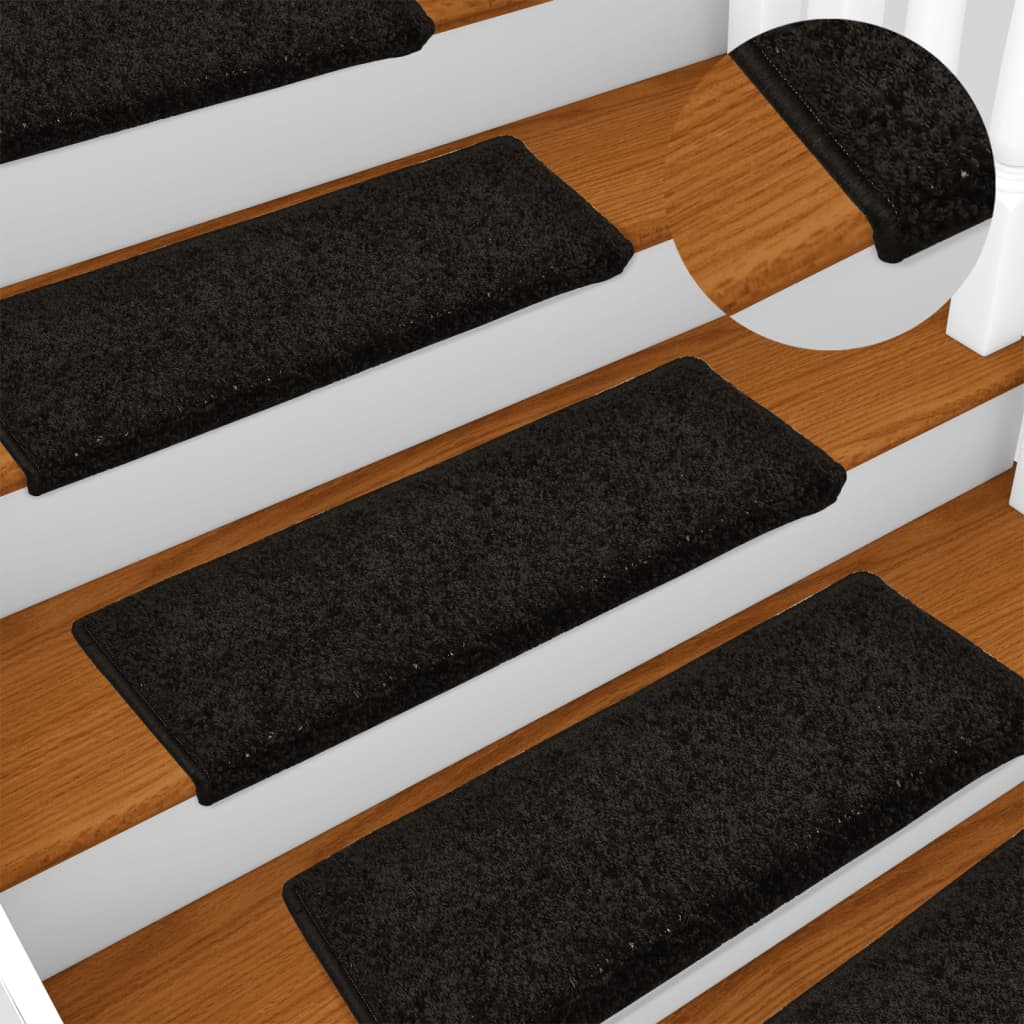 Vetonek Alfombras de peldaños de escalera 15 uds negro 65x21x4 cm