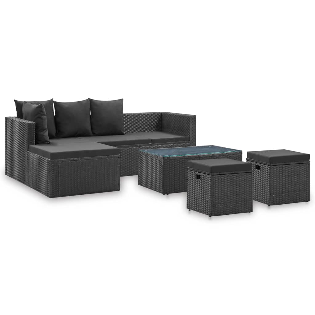 Vetonek Set de muebles de jardín 4 pzas y cojines ratán sintético negro