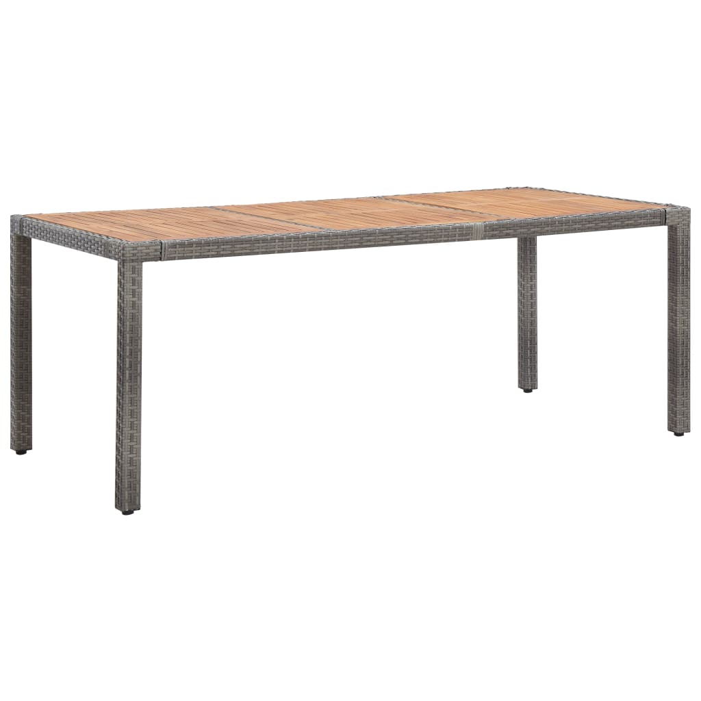 Vetonek Mesa de jardín ratán PE gris madera acacia maciza 190x90x75 cm