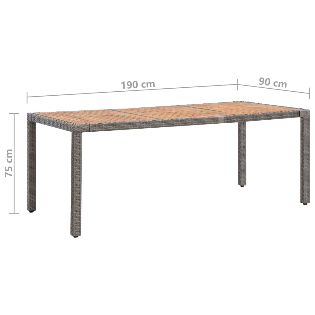 Mesa de jardín ratán PE gris madera acacia maciza 190x90x75 cm vidaXL