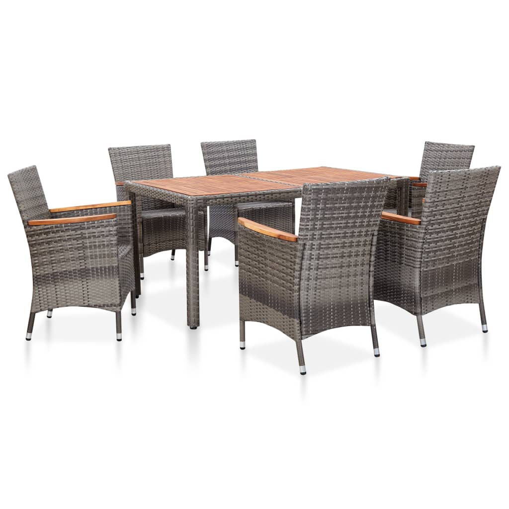 Vetonek Set de comedor para jardín 7 pzas cojines ratán sintético gris