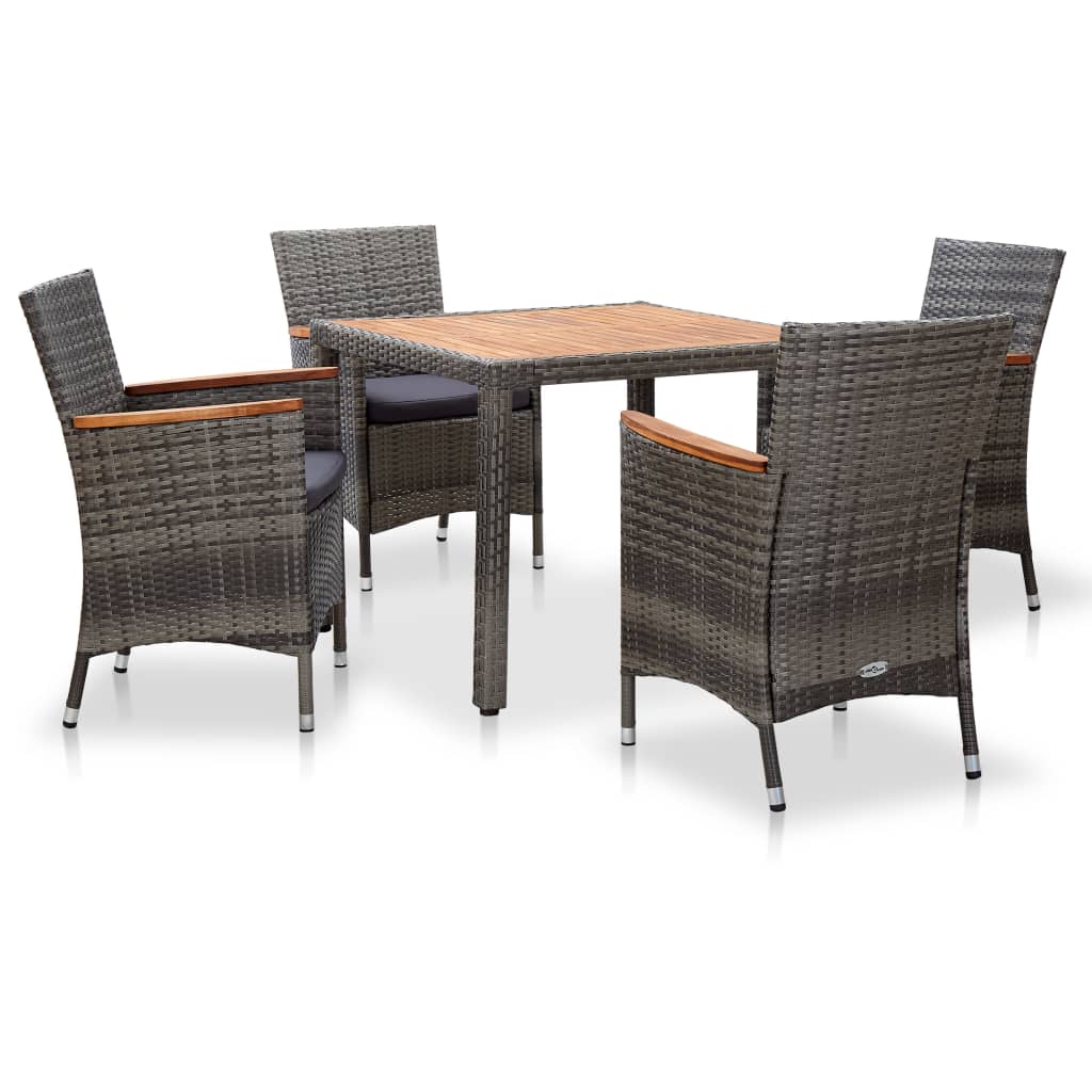 Vetonek Set de comedor para jardín 5 pzas cojines ratán sintético gris