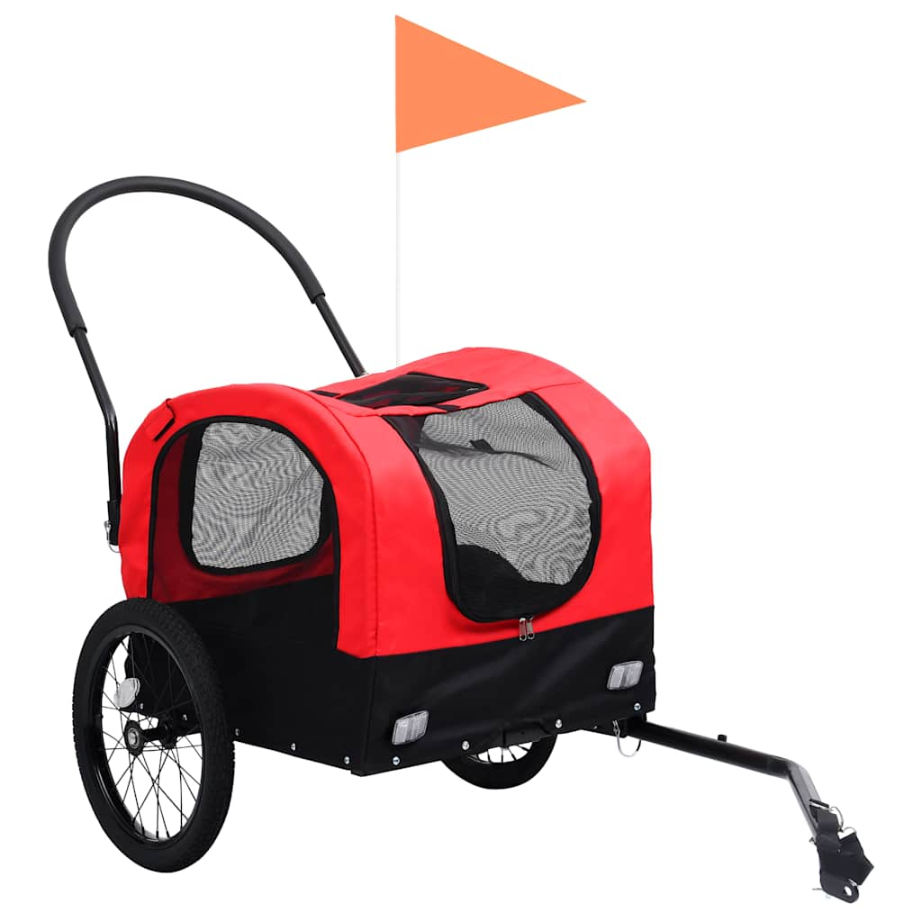 Remolque de bicicleta para mascotas cochecito 2 en 1 rojo negro