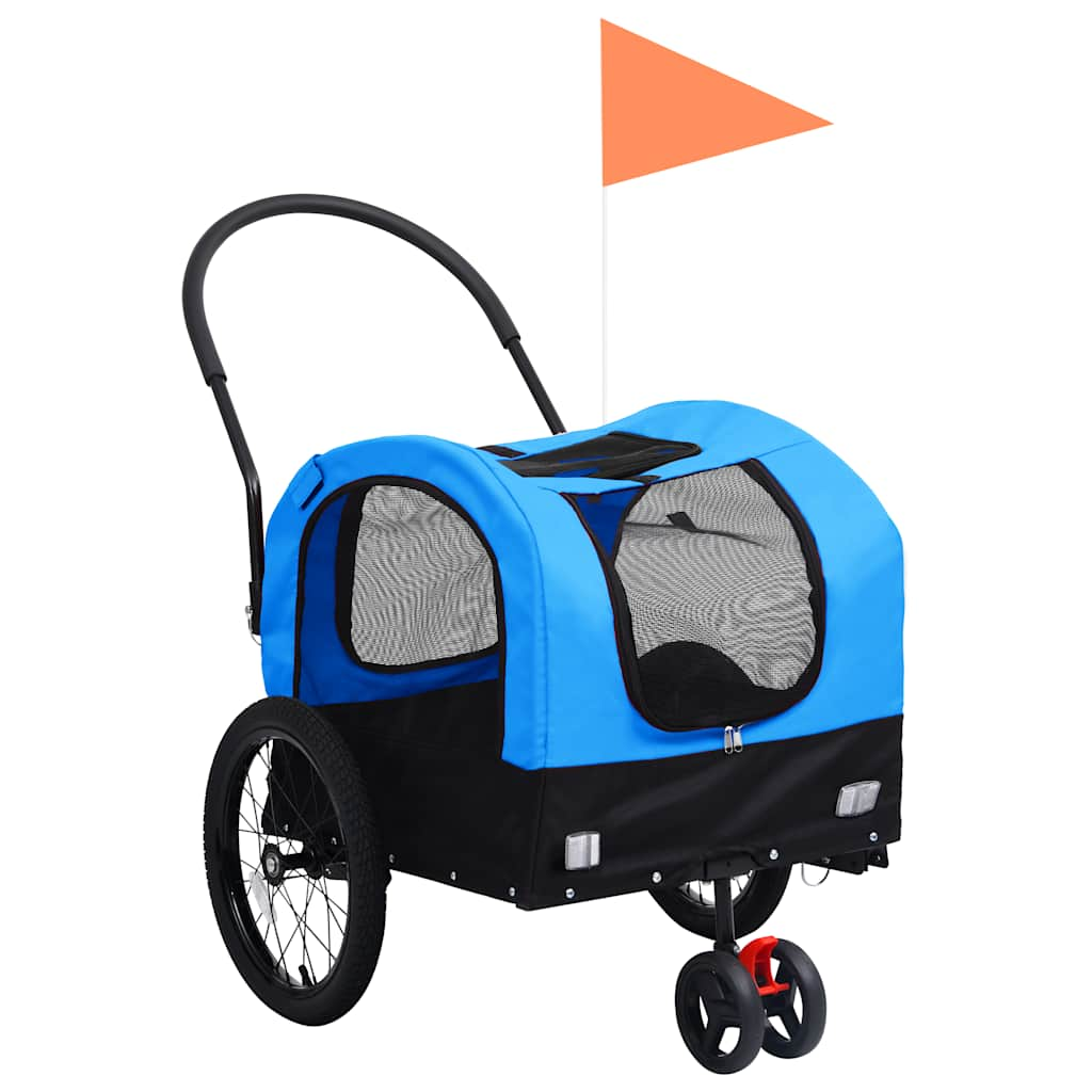 Vetonek Remolque de bicicleta para mascotas cochecito 2 en 1 azul negro