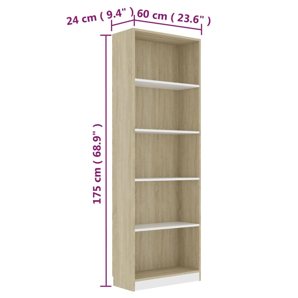 Estantería 5 niveles blanca y roble 60x24x175 cm vidaXL