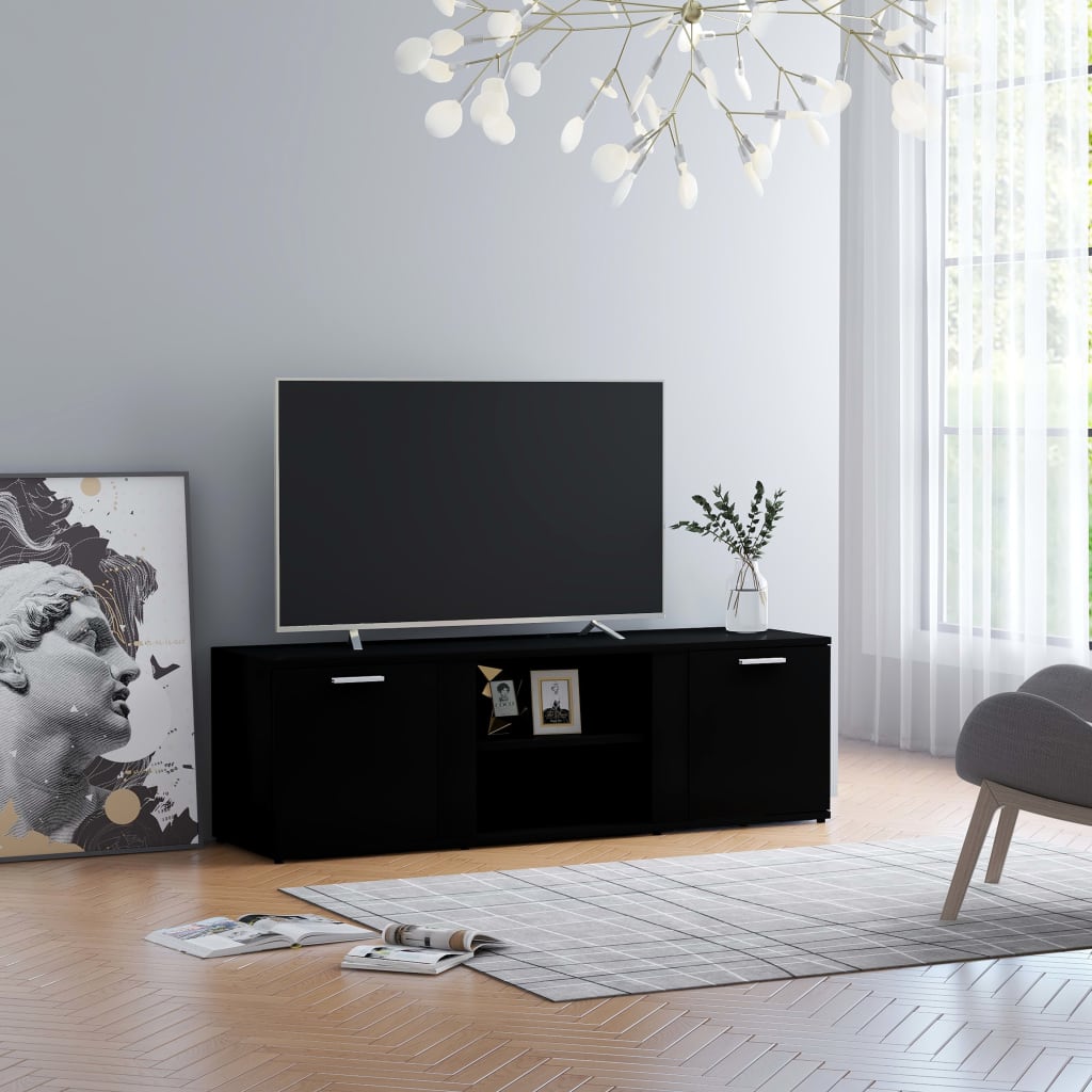 Vetonek Mueble de TV madera contrachapada negra 120x34x37 cm