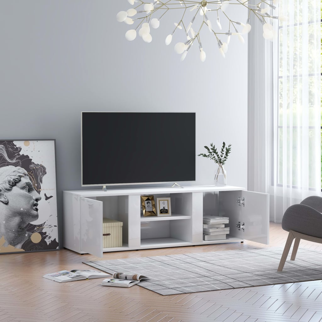 Vetonek Mueble TV madera contrachapada blanco brillante 120x34x37 cm