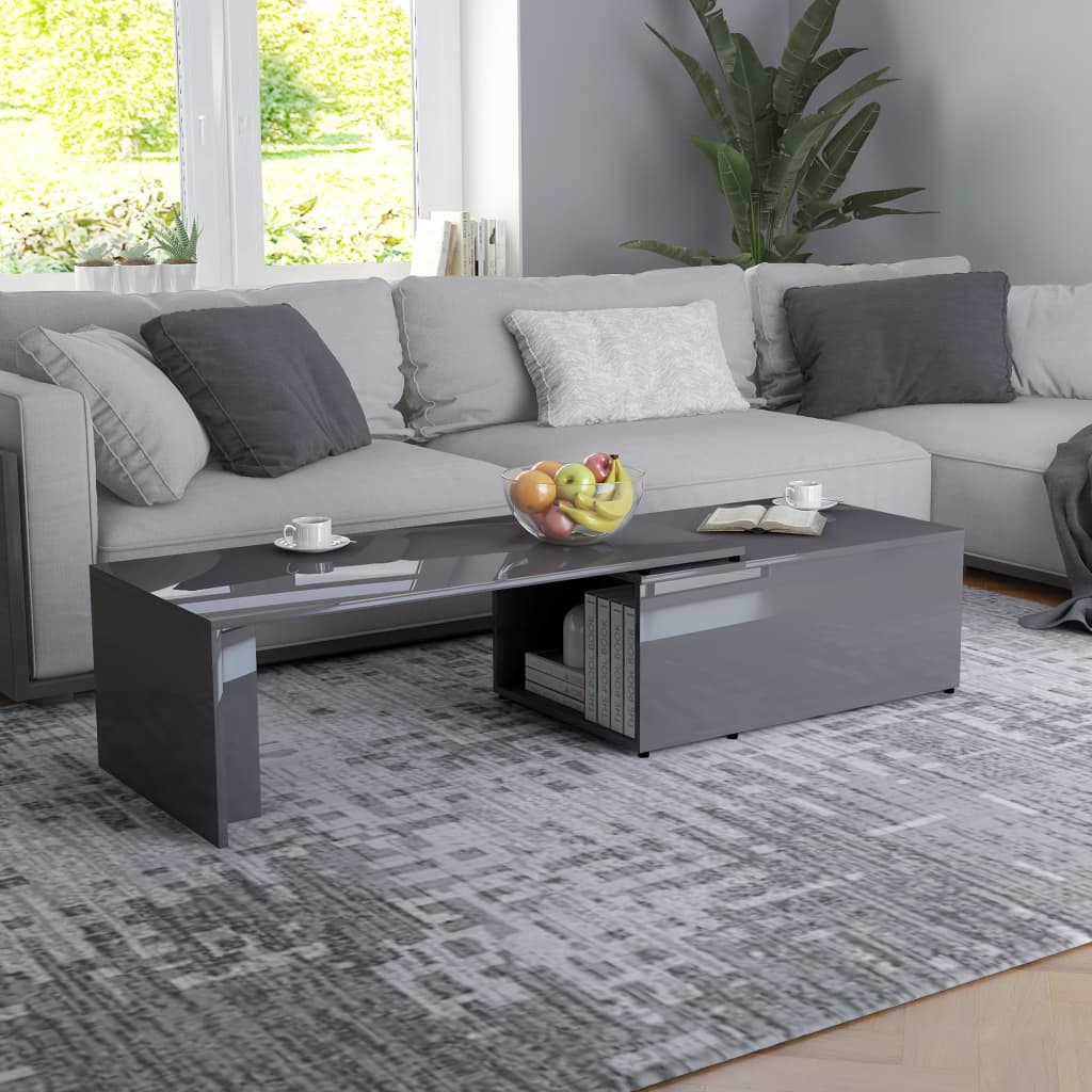 Vetonek Mesa de centro madera contrachapada gris brillante 150x50x35 cm