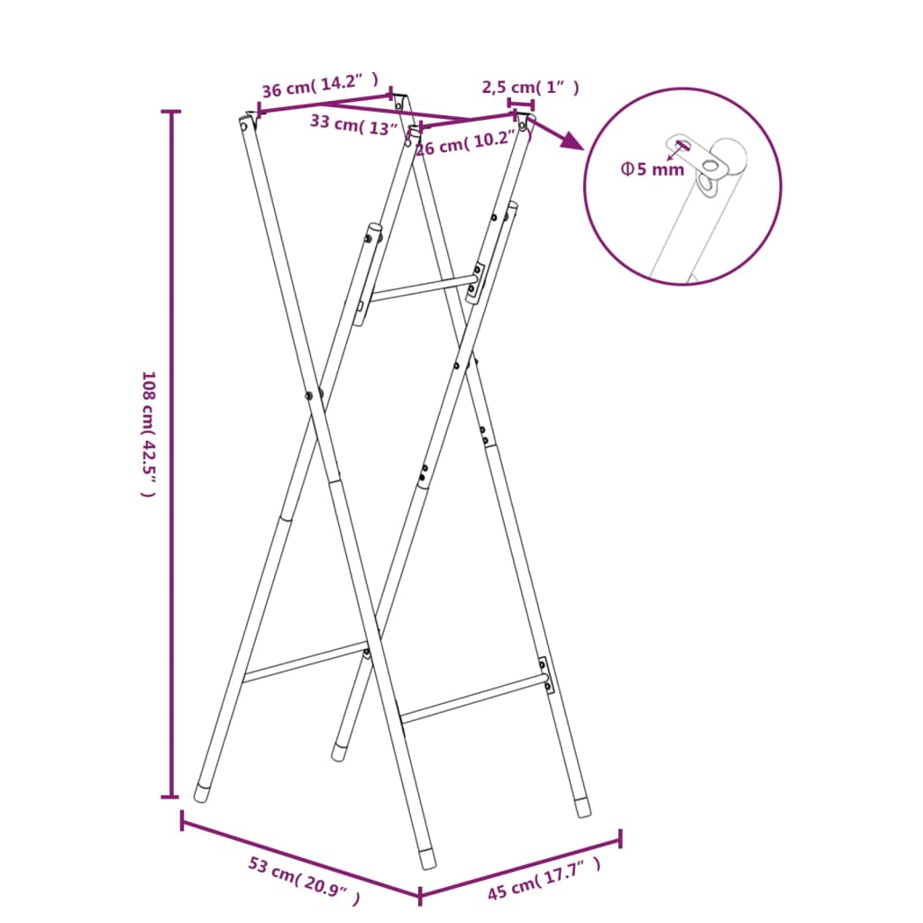 Gambe a tavola piegabile in acciaio zincato 45x53x108 cm