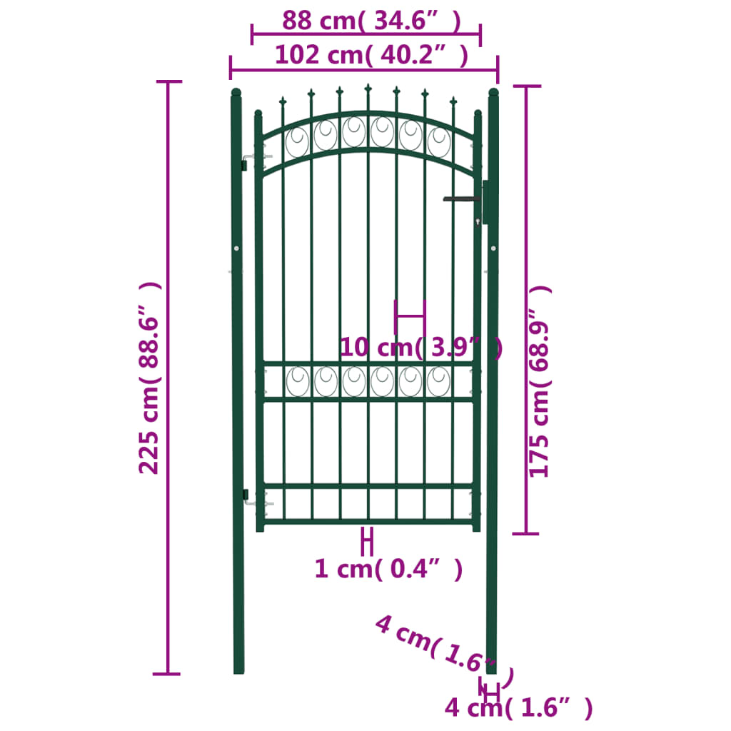 Puerta de valla con picos acero verde 100x175 cm