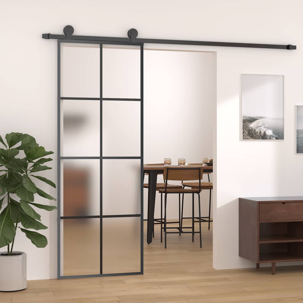 Black aluminum and ESG glass sliding door 76x205 cm 