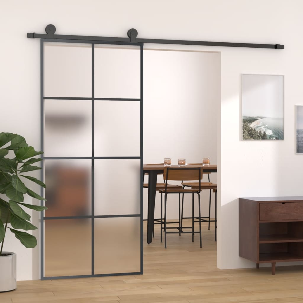 Black aluminum and ESG glass sliding door 90x205 cm 