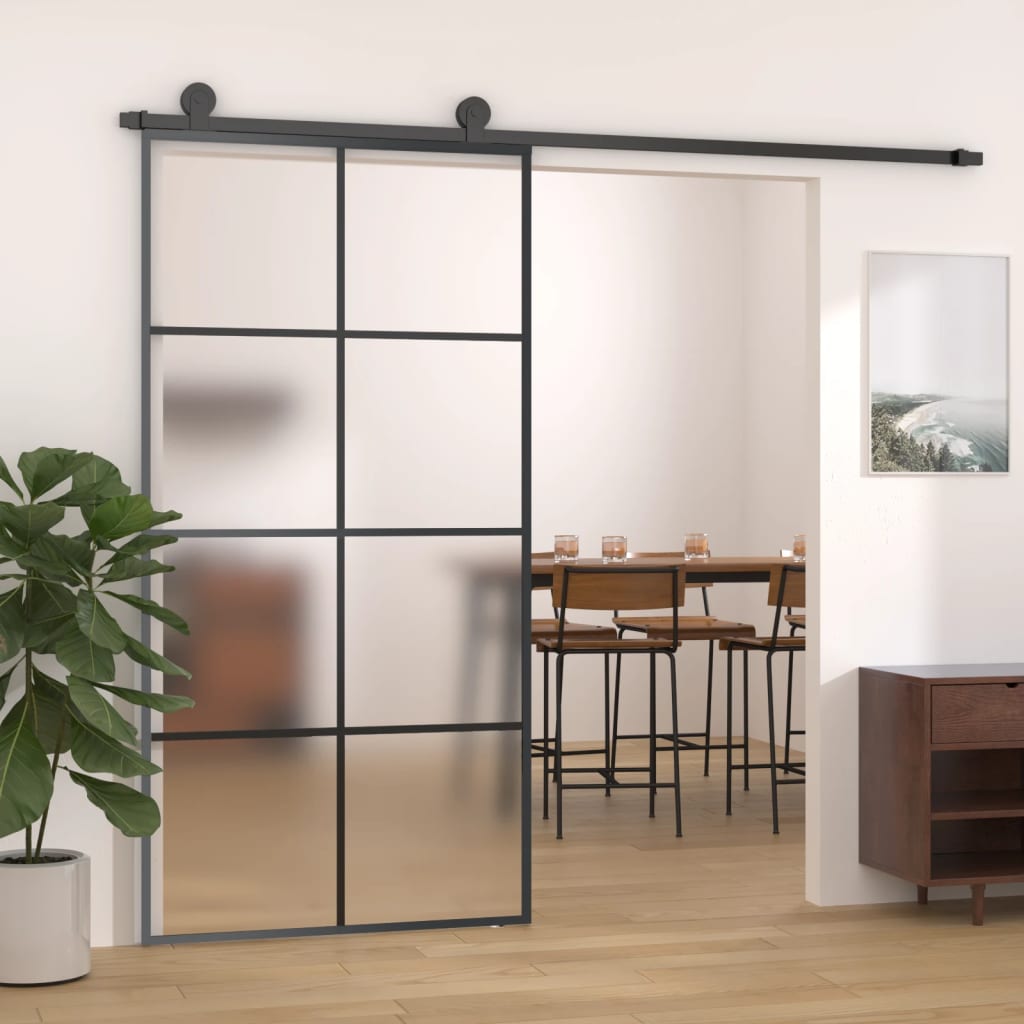 Vetonek Puerta corredera aluminio y ESG vidrio negra 102,5x205 cm