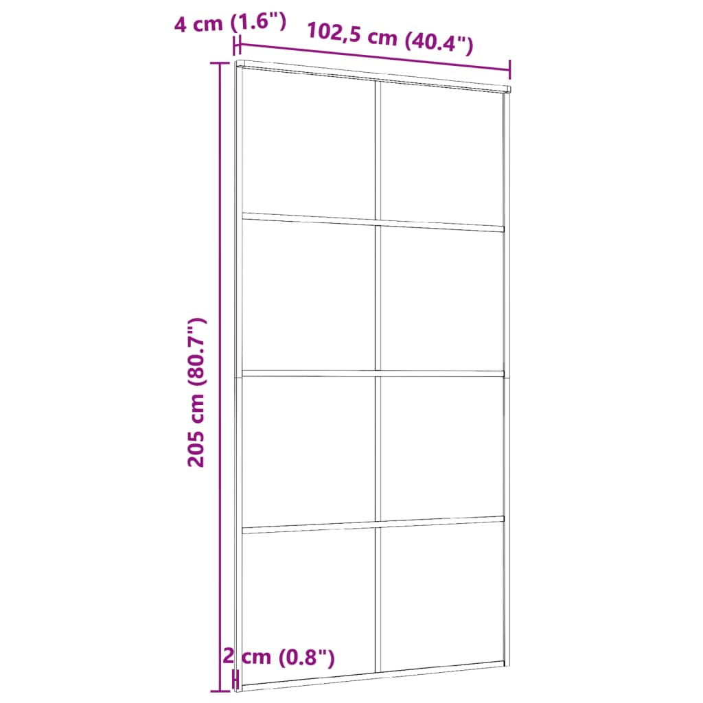 Puerta corredera aluminio y ESG vidrio negra 102,5x205 cm vidaXL