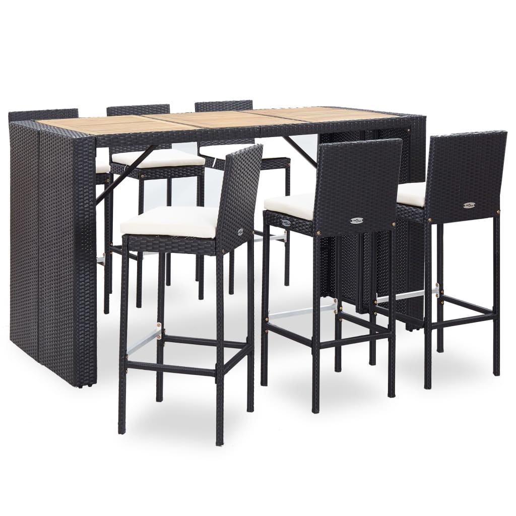 Vetonek Set muebles bar jardín y cojines 7 pzas ratán sintético negro