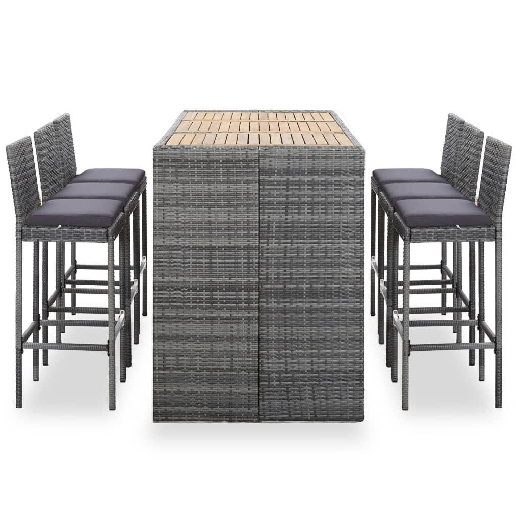 Set muebles bar jardín 7 piezas y cojines ratán sintético gris vidaXL