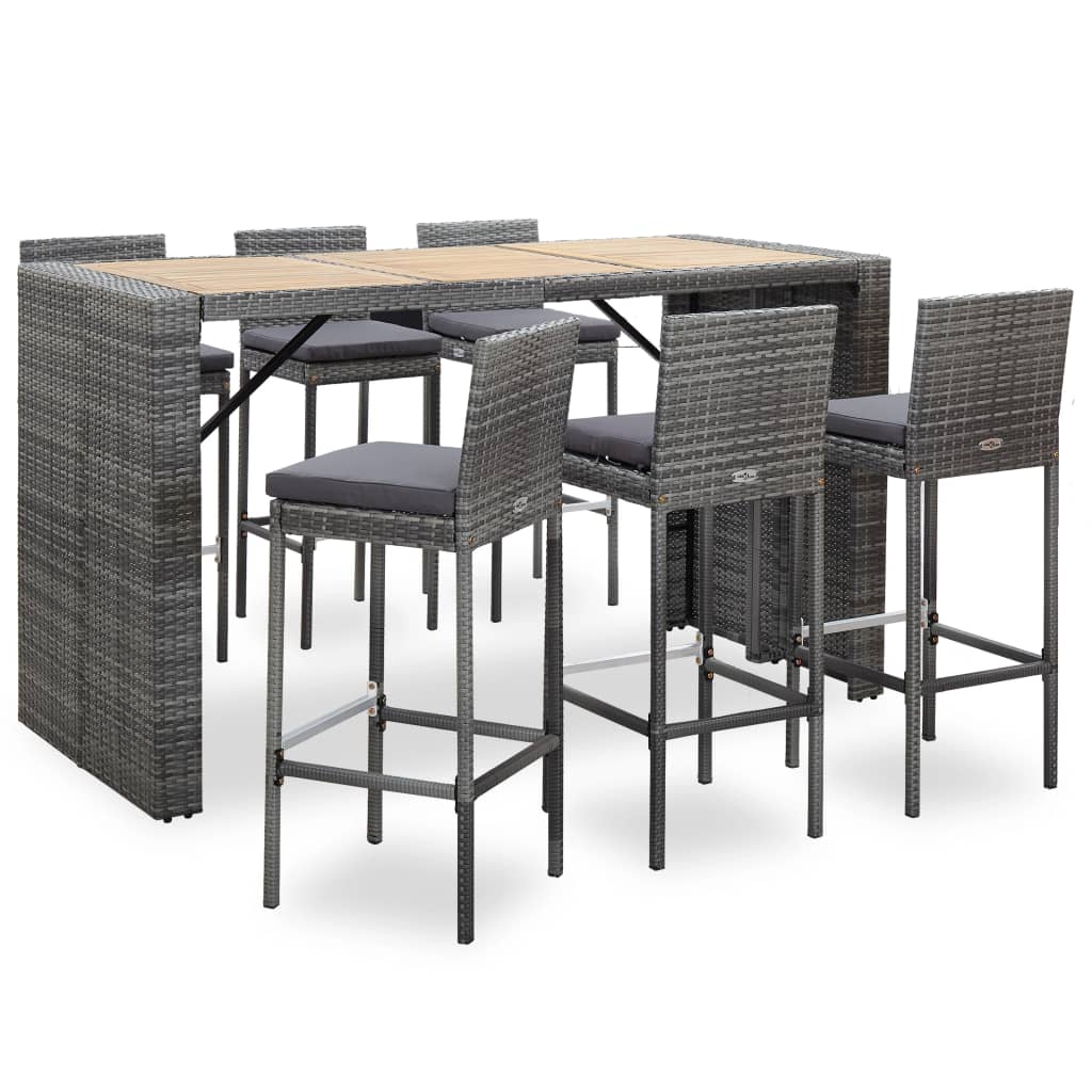 Vetonek Set muebles bar jardín 7 piezas y cojines ratán sintético gris