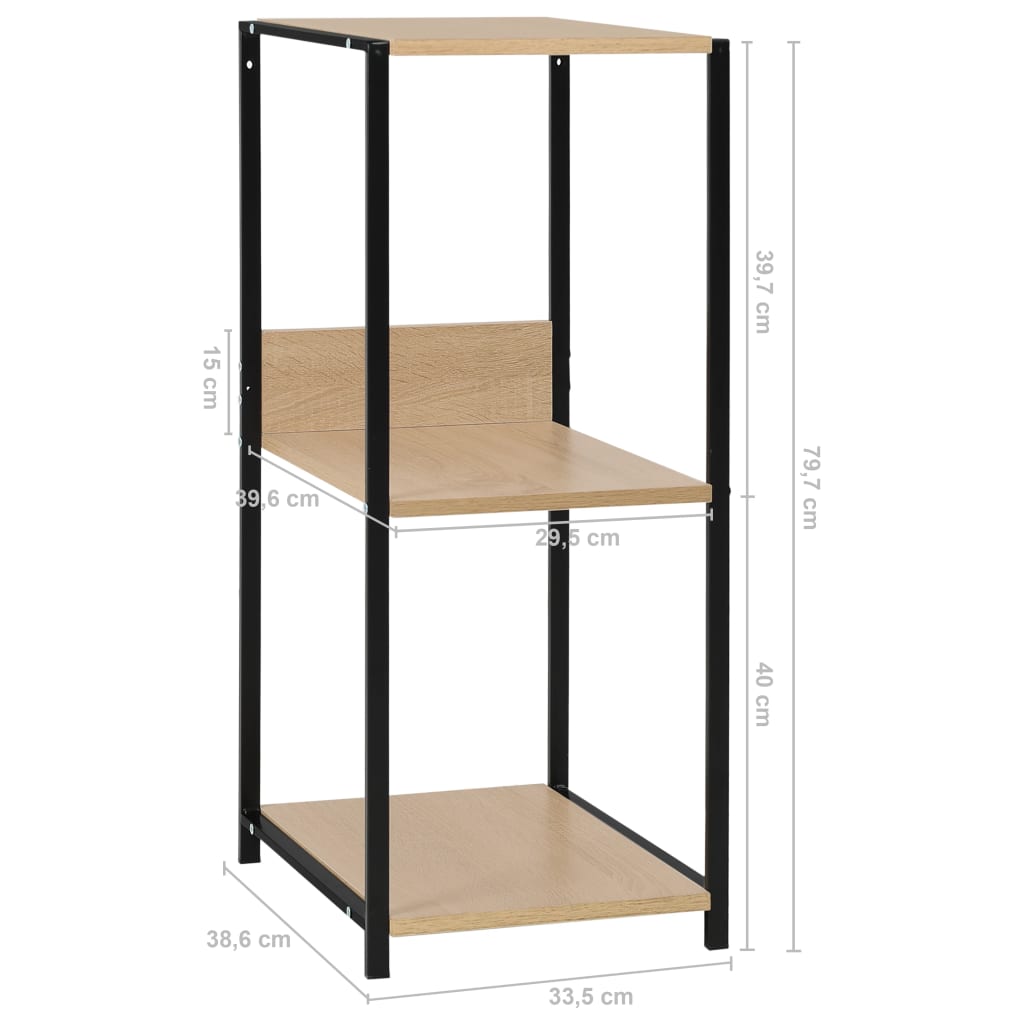 Black and oak wooden shelf 33.5x39,6x79.7 cm