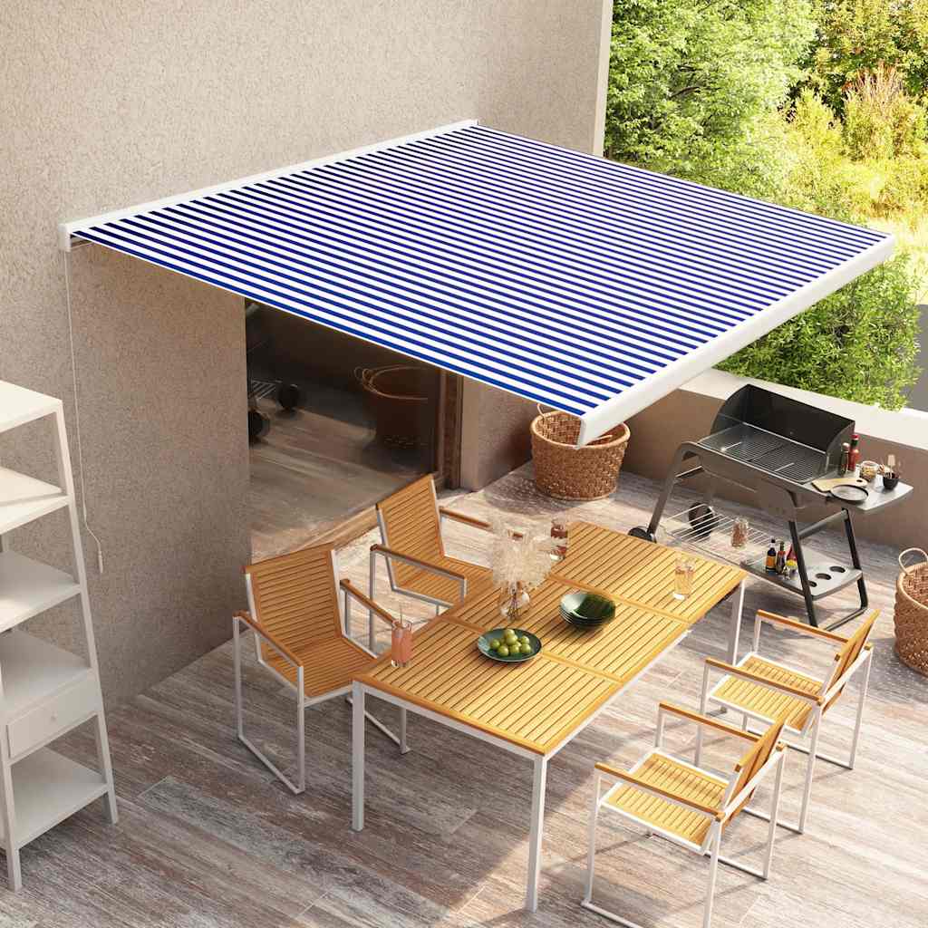 Vetonek Toldo de carrete manual azul y blanco 350x250 cm