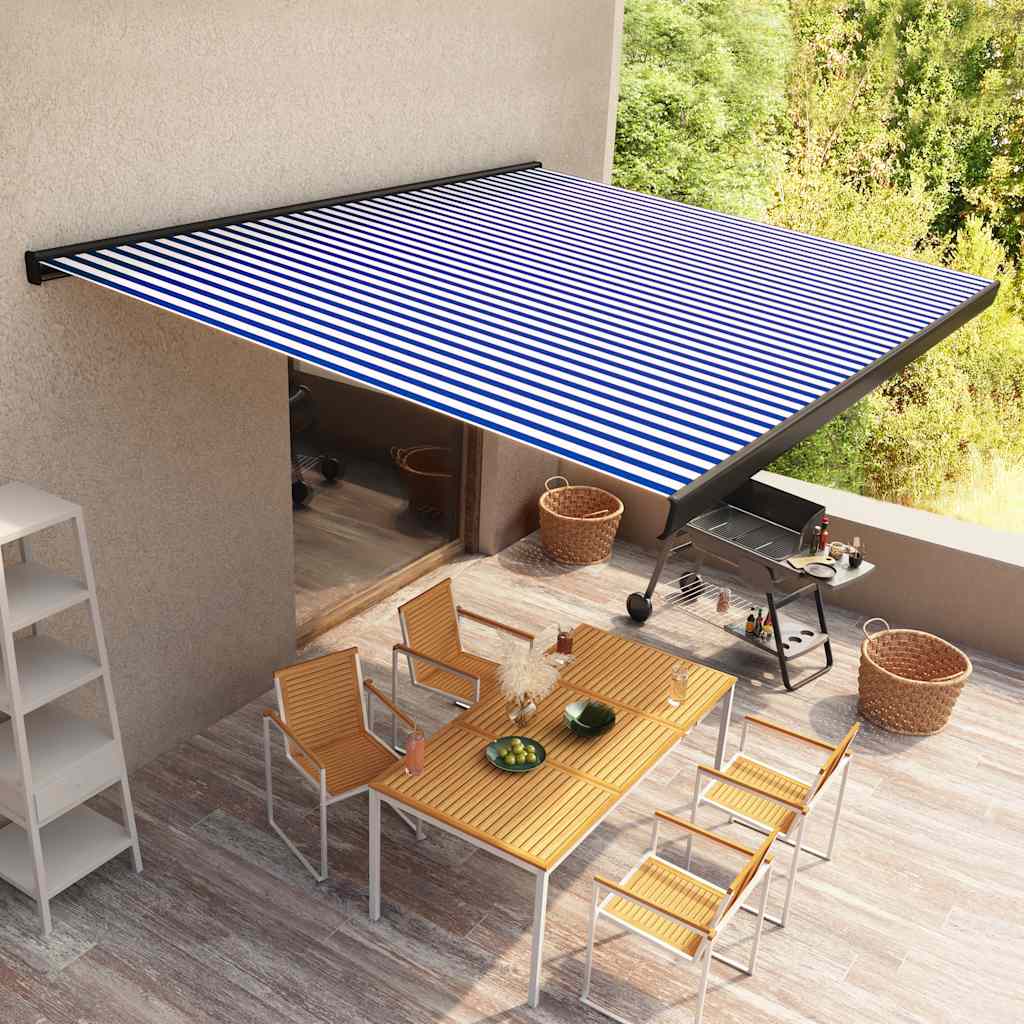 Vetonek Toldo de carrete motorizado azul y blanco 350x250 cm