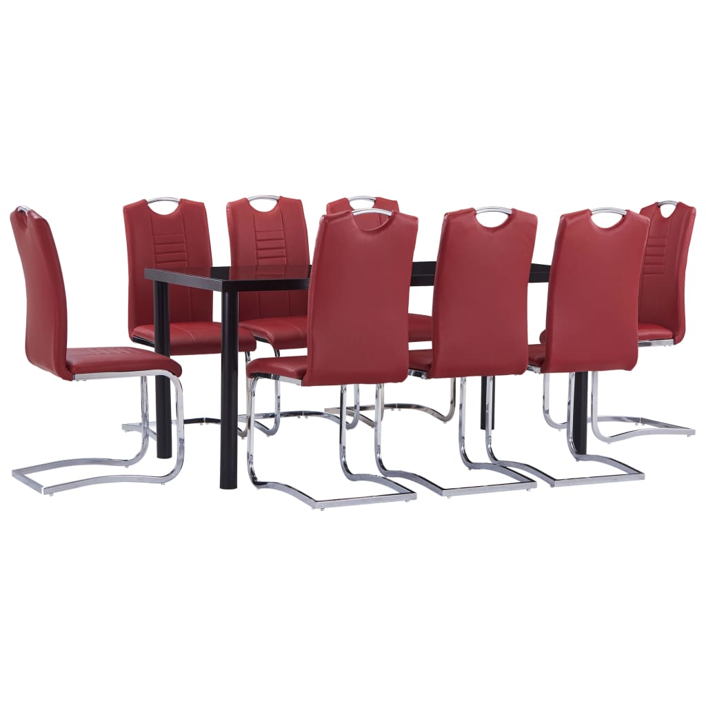 Vetonek Juego de comedor 9 piezas cuero sintético rojo