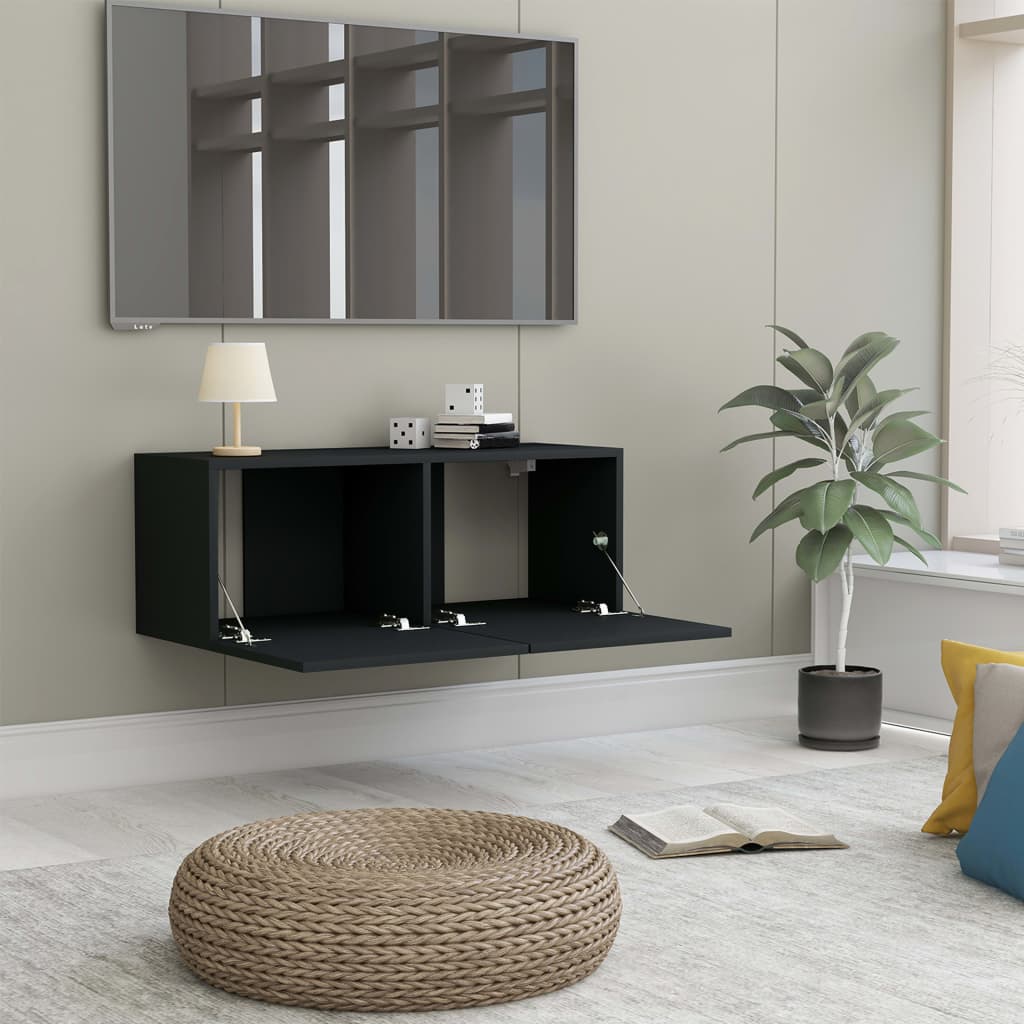 Mueble para TV madera negro 80x30x30 cm