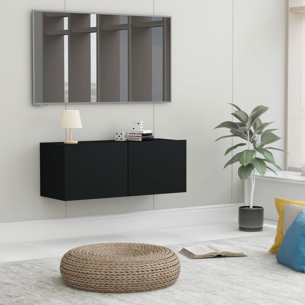 Vetonek Mueble para TV madera contrachapada negro 80x30x30 cm