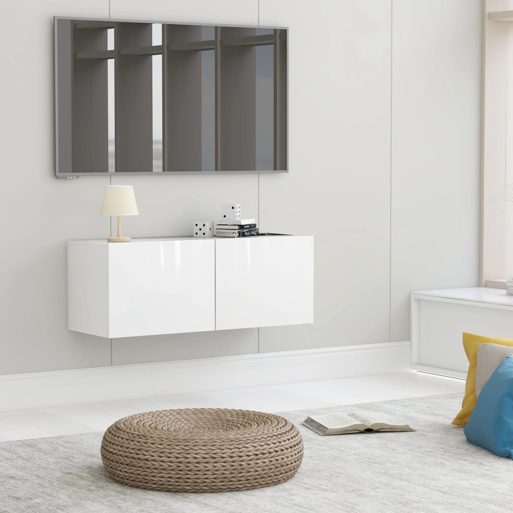 Vetonek Mueble TV madera contrachapada blanco brillante 80x30x30 cm