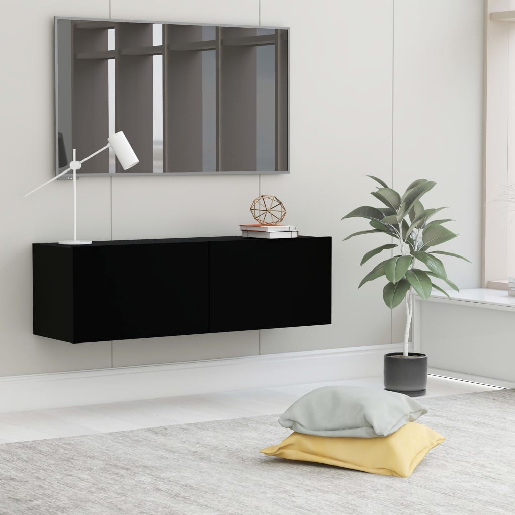 Vetonek Mueble pared TV madera contrachapada roble negro 100x30x30 cm