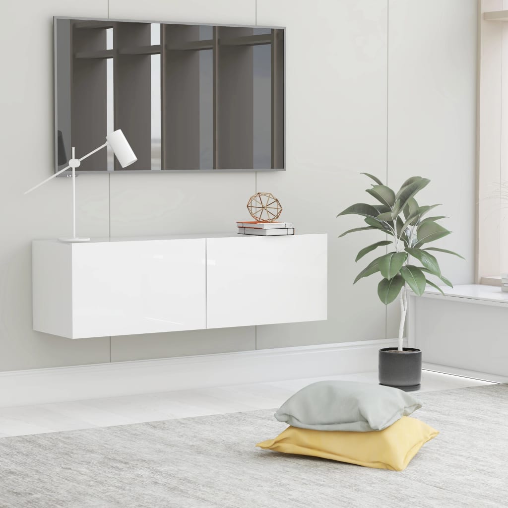 Vetonek Mueble TV madera contrachapada blanco brillante 100x30x30 cm