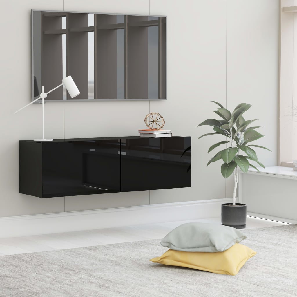 Vetonek Mueble TV madera contrachapada negro brillante 100x30x30 cm