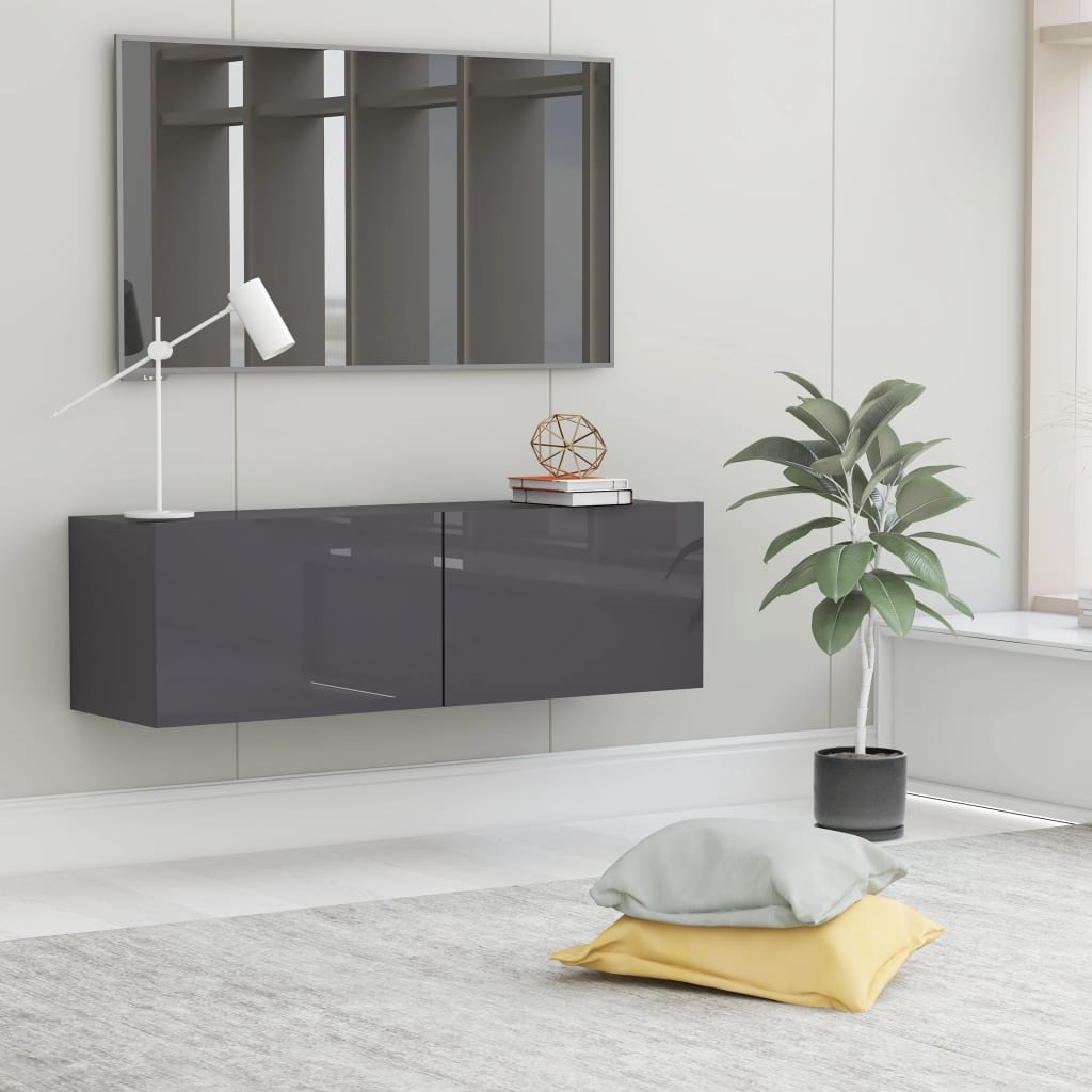 Vetonek Mueble TV madera contrachapada gris brillante 100x30x30 cm