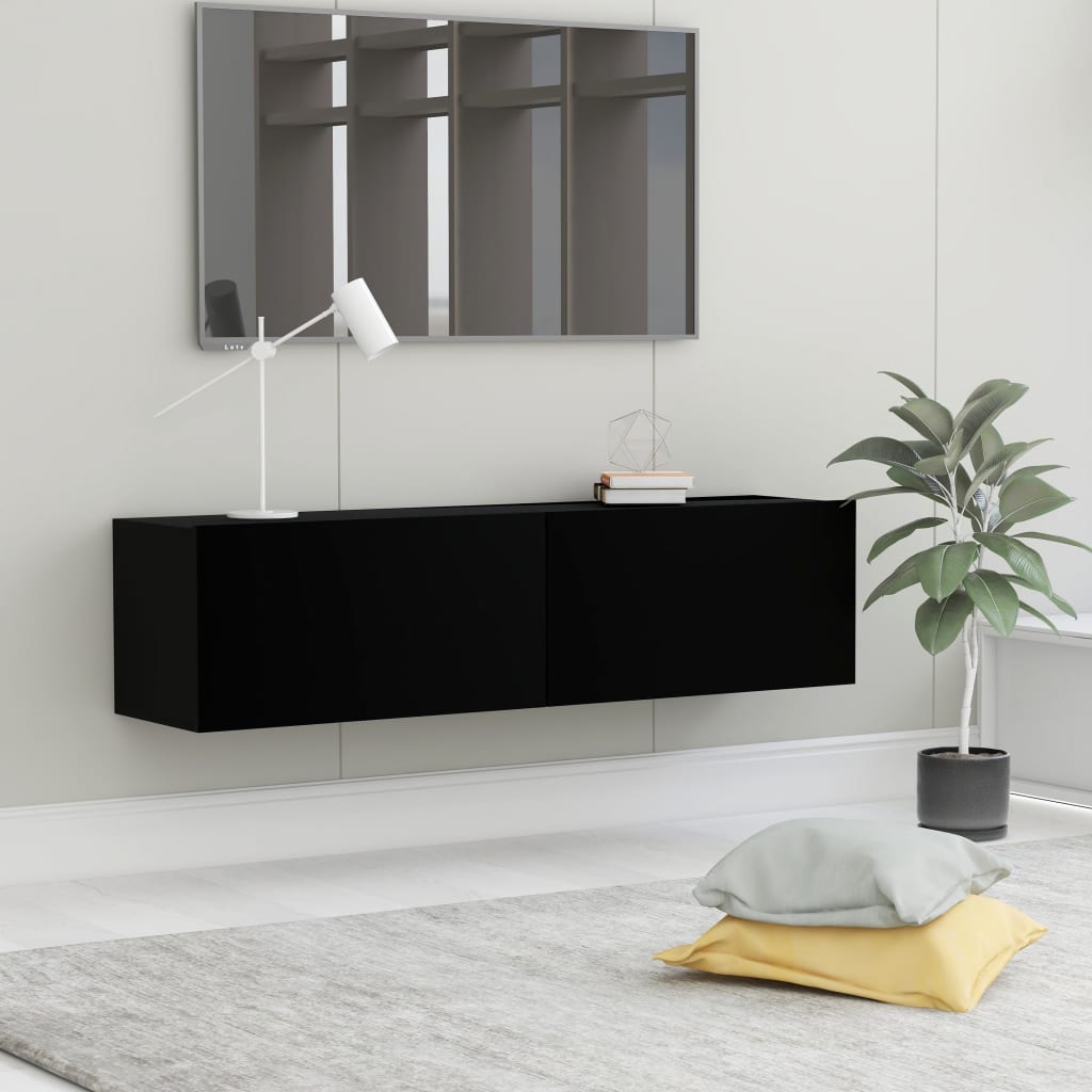 Vetonek Mueble pared TV madera contrachapada negro 120x30x30 cm