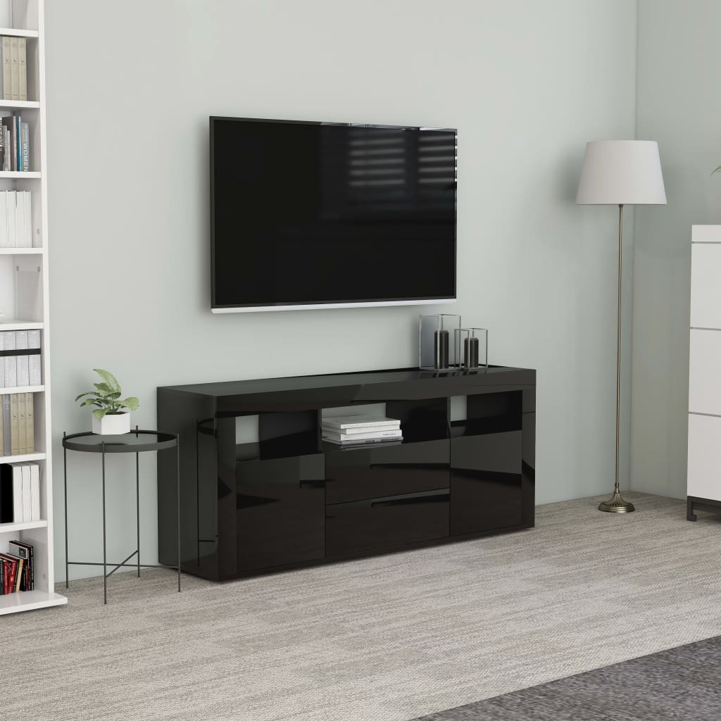 Vetonek Mueble TV madera contrachapada negro brillante 120x30x50 cm