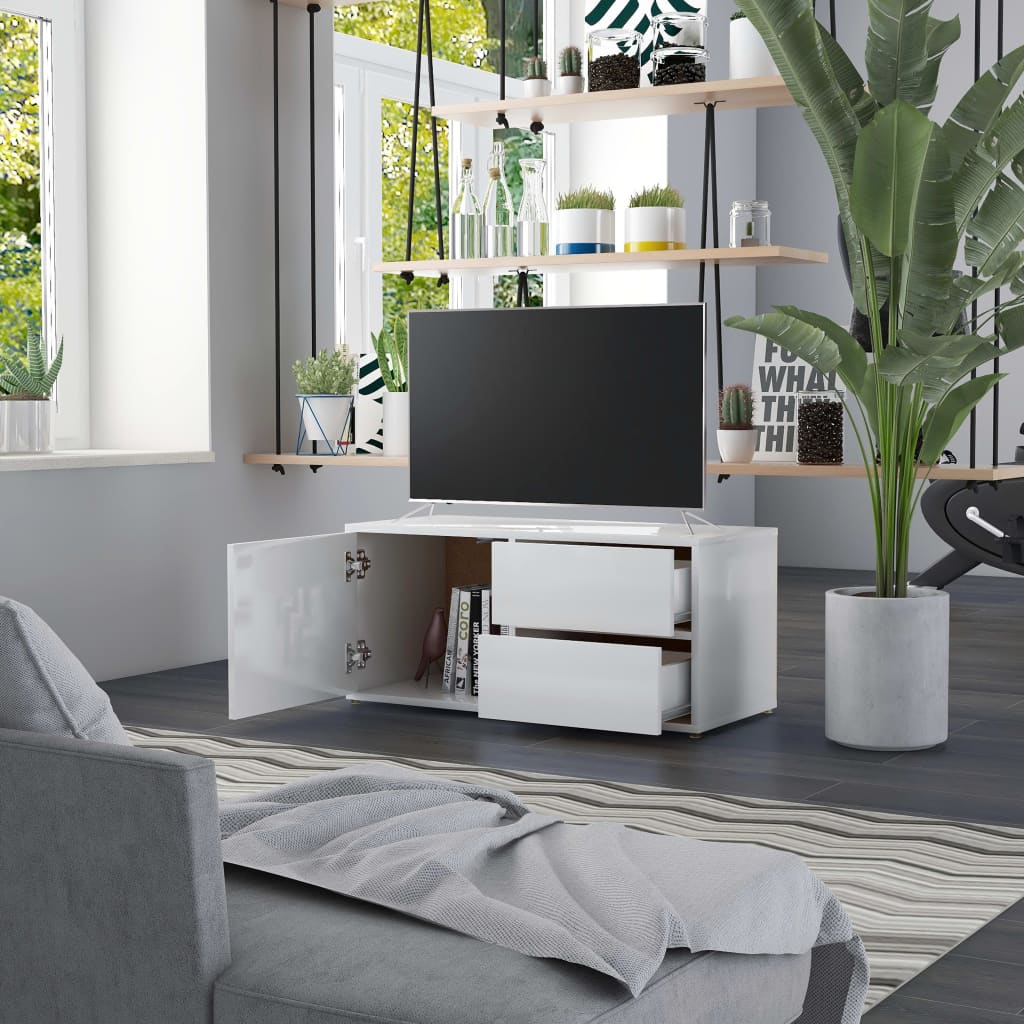 Bright White Wood TV furniture 80x34x36 cm